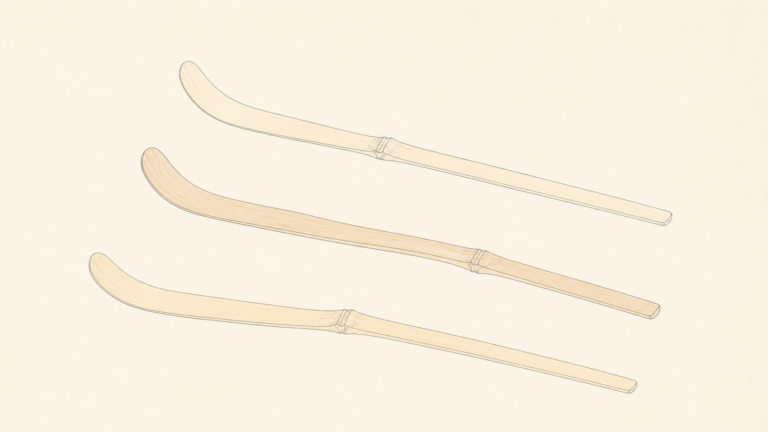 節や櫂先の異なる三本の竹茶杓を描いた編集イラスト
