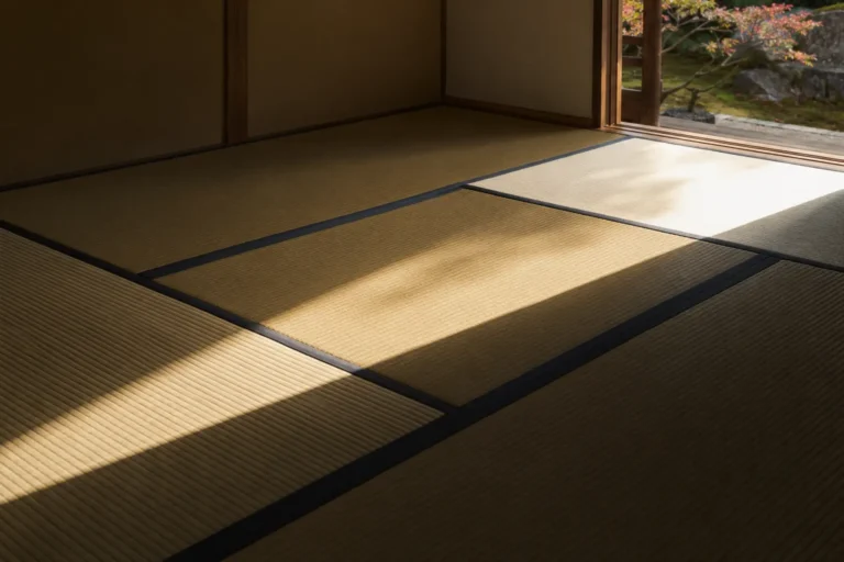 畳の上に整えられた道具と、柄杓を扱う手の動きを俯瞰した場面