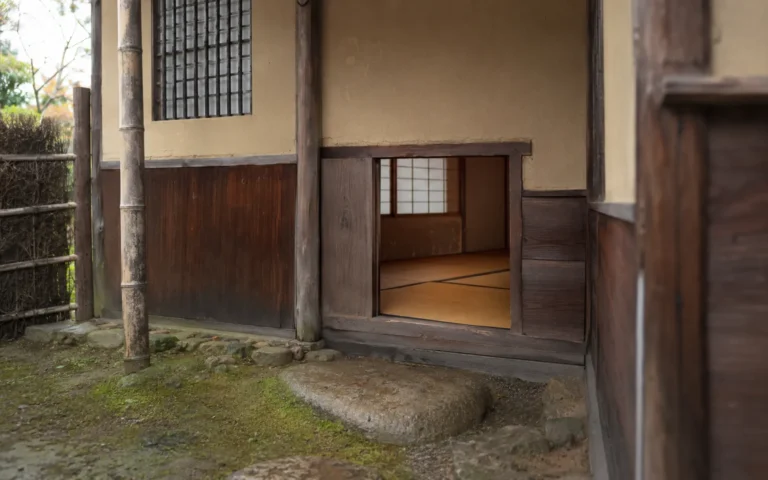 躙口は、なぜ低く小さいのかを、東京無一物の静かな自然光で捉えた編集写真