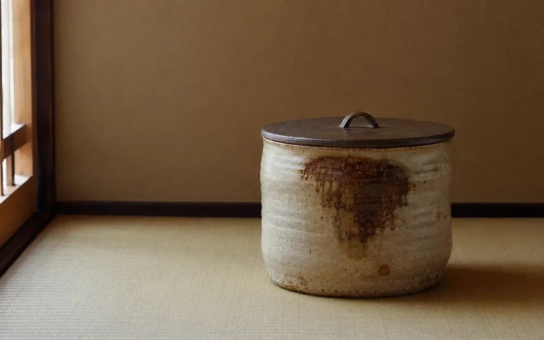 水指は、なぜ茶席の景色を変えるのかを、東京無一物の静かな自然光で捉えた編集写真