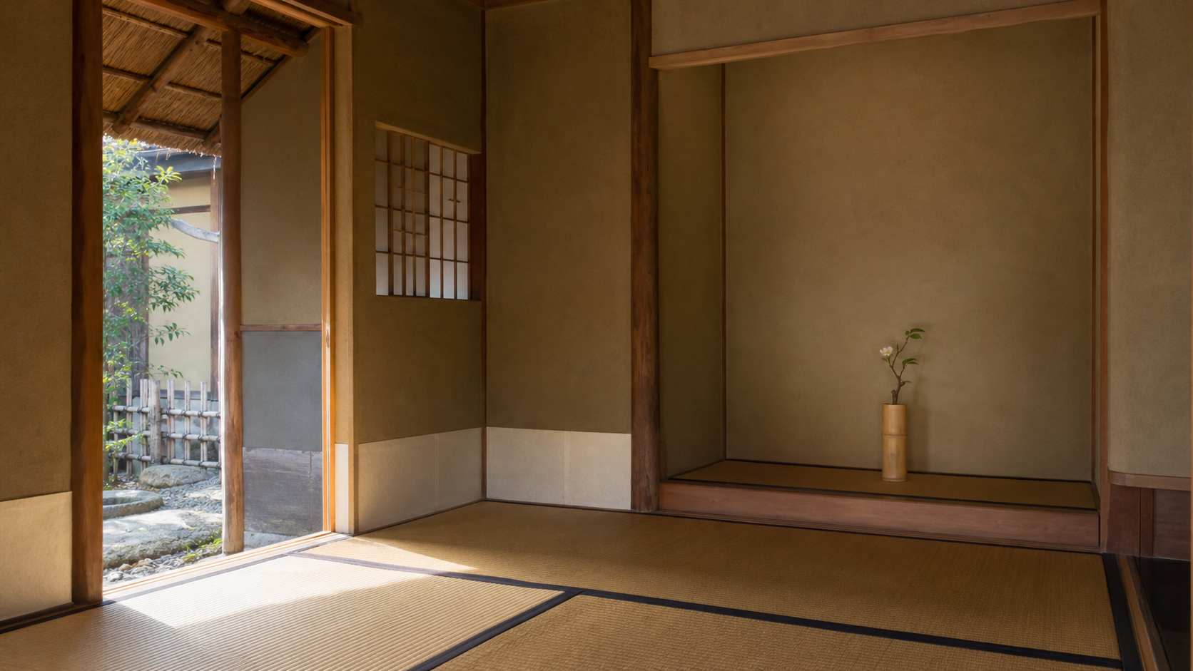 中立を経て花と光が改められた茶室